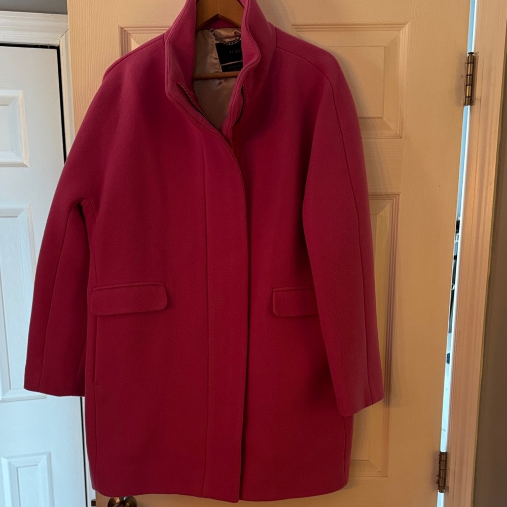 NWT J Crew Italian Stadium Cloth Pink Wool Cocoon Coat Jacket Womens Sz 16